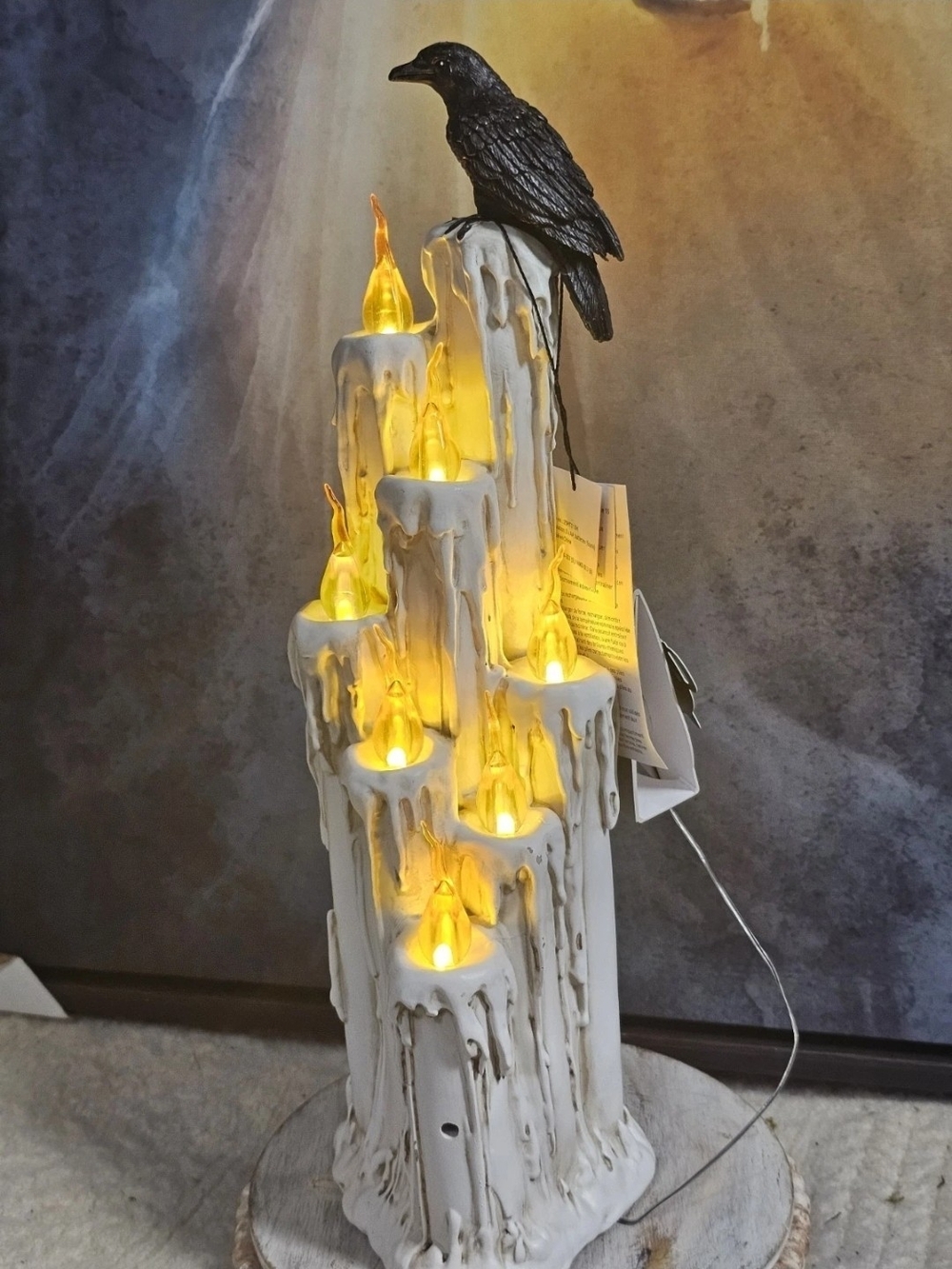Toil and Trouble LED with sound melted candle with crow Halloween viral